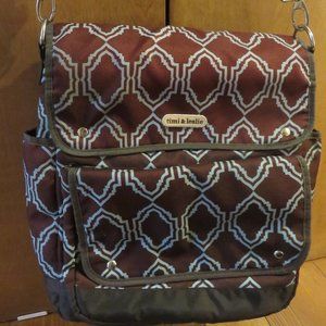 timi & leslie rust/blue graphic print backpack/shoulder baby bag, nwot